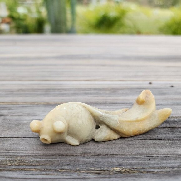 Natural Jade? Handmade Carved Koi Fish Statue 3" Asian Carp - Picture 1 of 12